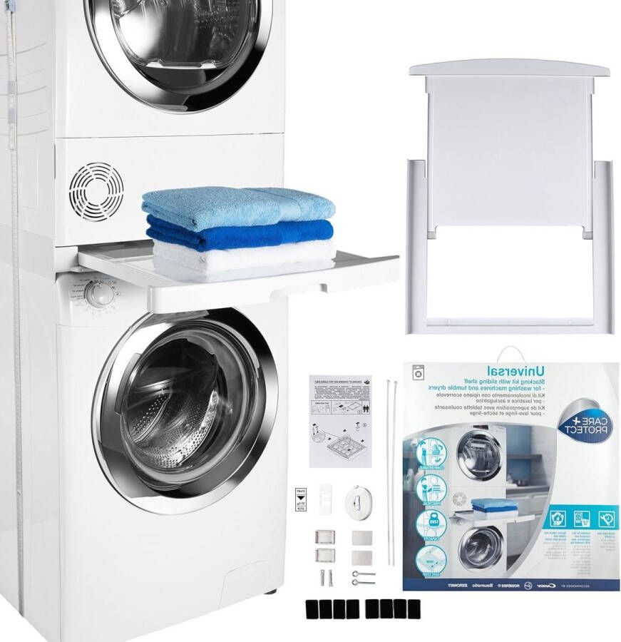 Wasmachine verhoger Universele stapelset met schuifplateau Verwijderbare schuifplank Voor wasmachines met een diepte van 47-62 cm. Wasmachine verhoger