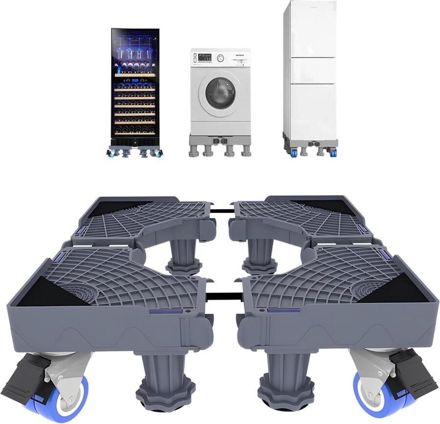 Wasmachine-voetstuk onderstel met 8 poten en 4 vergrendelbare wielen 42-60 cm breed hoogte 10-11 cm platform voor wasmachine droger koelkast