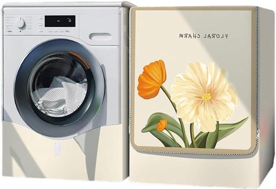 Wasmachinehoes Buiten Drogerhoes Waterdicht Apparaat Beschermen Oxford Stof XXL (10-12 kg) Beige Bloem