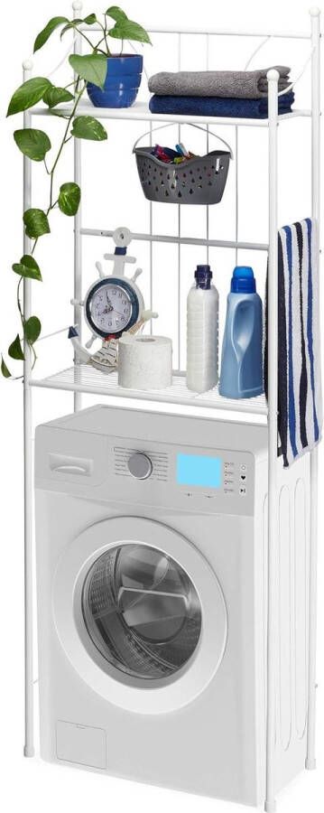 Wasmachinekast 2 etages HBD 1665 x 595 x 26 cm Ombouwkast voor wasmachine en droger Toiletkast badkamerrek wit Wasmachine rek