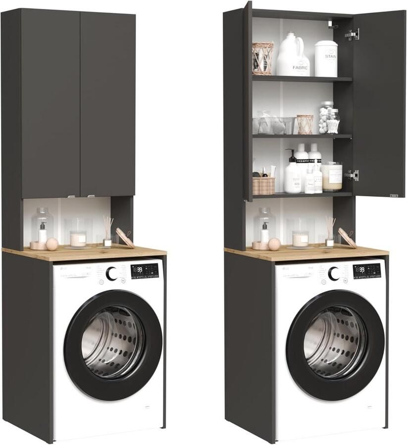 Wasmachinekast en hoge kast voor badkamer superstructuur voor wasmachine en droogtrommel 210 x 65 x 50 56 cm wit