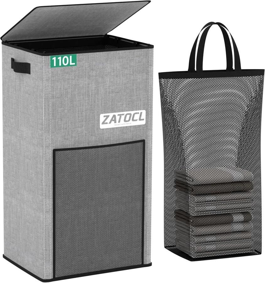 Wasmand 110 Liter Kledingmand Opbergmand Ruimtebesparend Opbergen Met Wielen Handgrepen 60x44x34 cm Kation