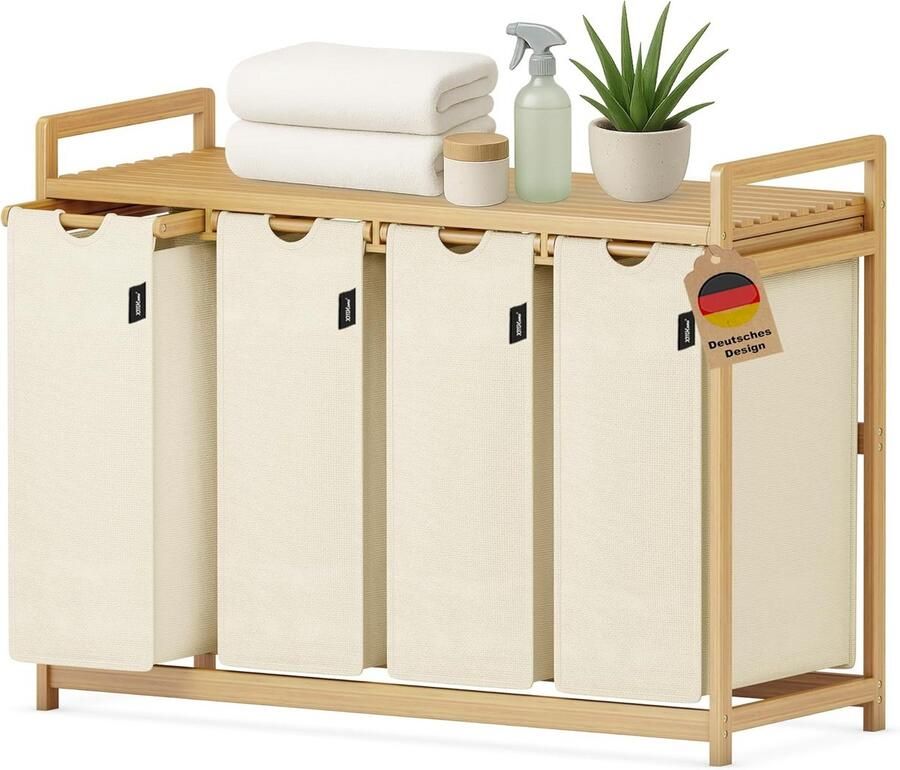 Wasmand 198 Liter Kleding Opberger Sorteren Kleding Vier Compartimenten 77.5 cm Hoog Beige