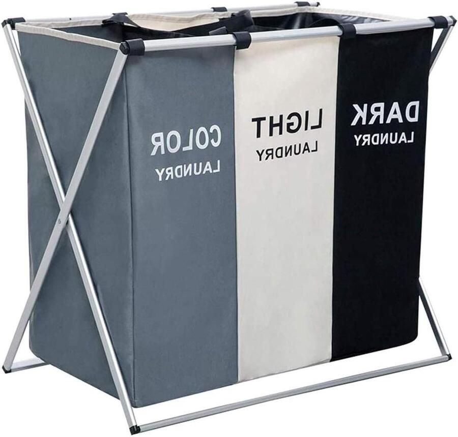 Wasmand 3 Delen Opvouwbare Mand Kleding Sorteren Waterdichte Oxford Zakken 100 Liter Grijs