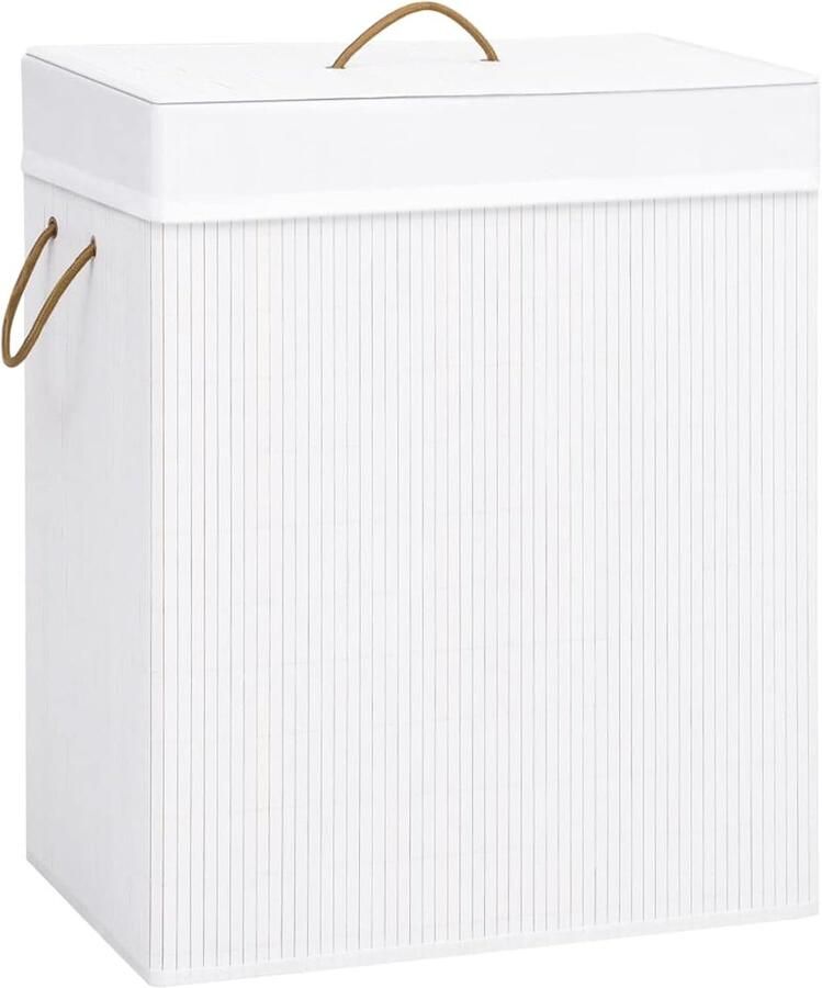 Wasmand Bamboe Kledingmand Kleding Opbergen Afneembare Binnenvoering 83 Liter Wit
