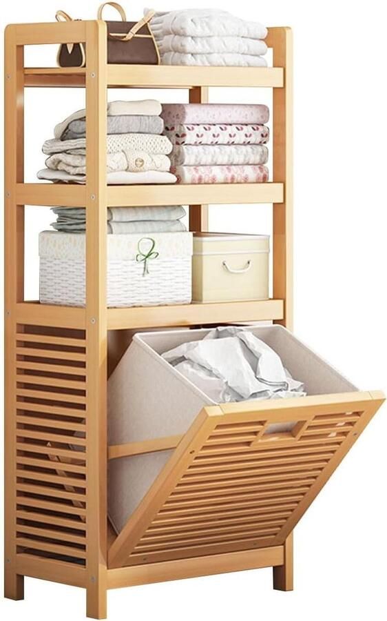 Wasmand Bamboe Vuile Was Mand Kleding Opbergen Opvouwbaar Ontwerp 119x40x30cm Beige