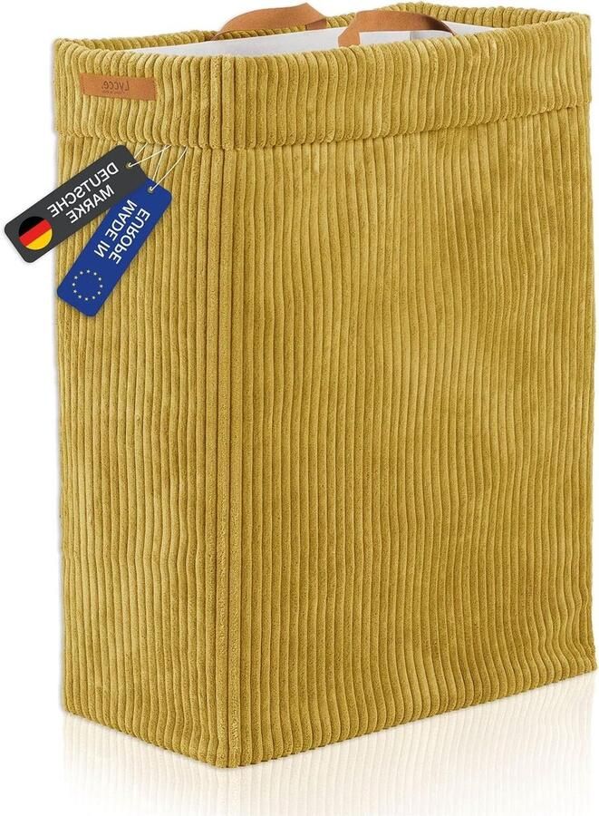 Wasmand corduroy Nis wasmand Ruimtebesparend opbergen Wasbare binnenvoering 23x46x60cm mosterd