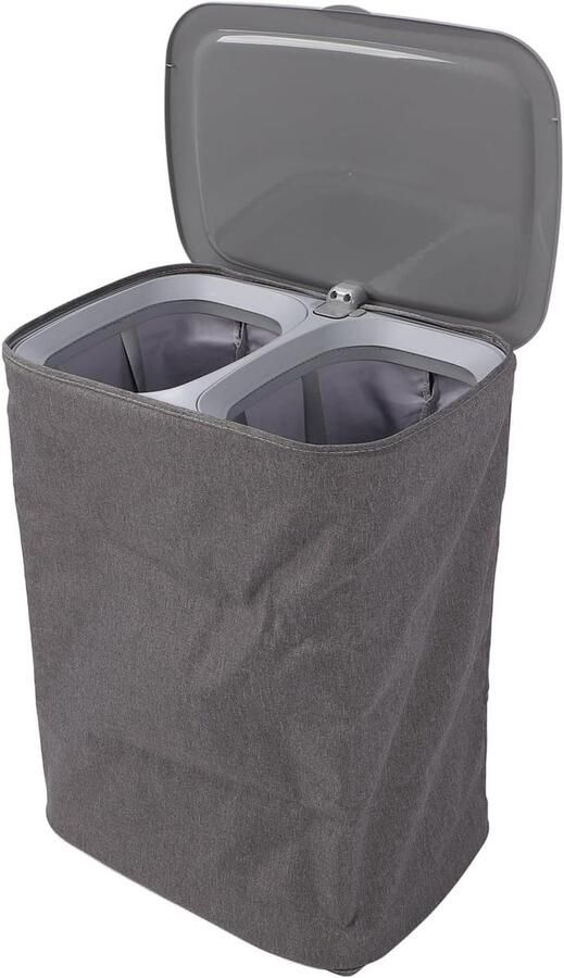 Wasmand Dubbel Compartiment Kledingmand Scheidingsmand Kleding Sorteren Afneembare Tas 50L 36B 11H cm Grijs