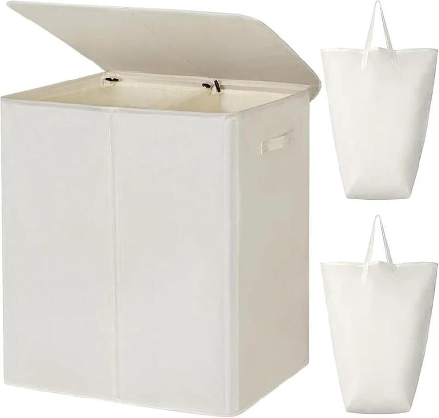 Wasmand Dubbel Vuile Was Kleding Sorteren Afneembare Zakken 154 Liter Beige