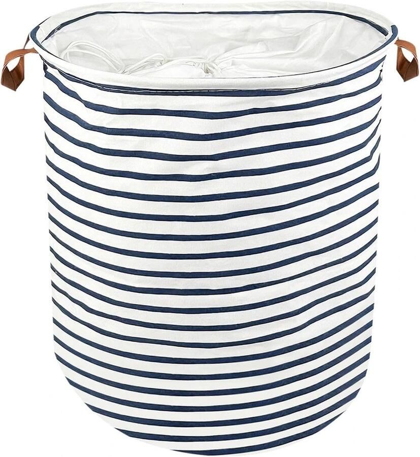 Wasmand Gestreept Kledingmand Opbergmand Kleding Opbergen Ronde Vorm 40 x 50 cm Blauw