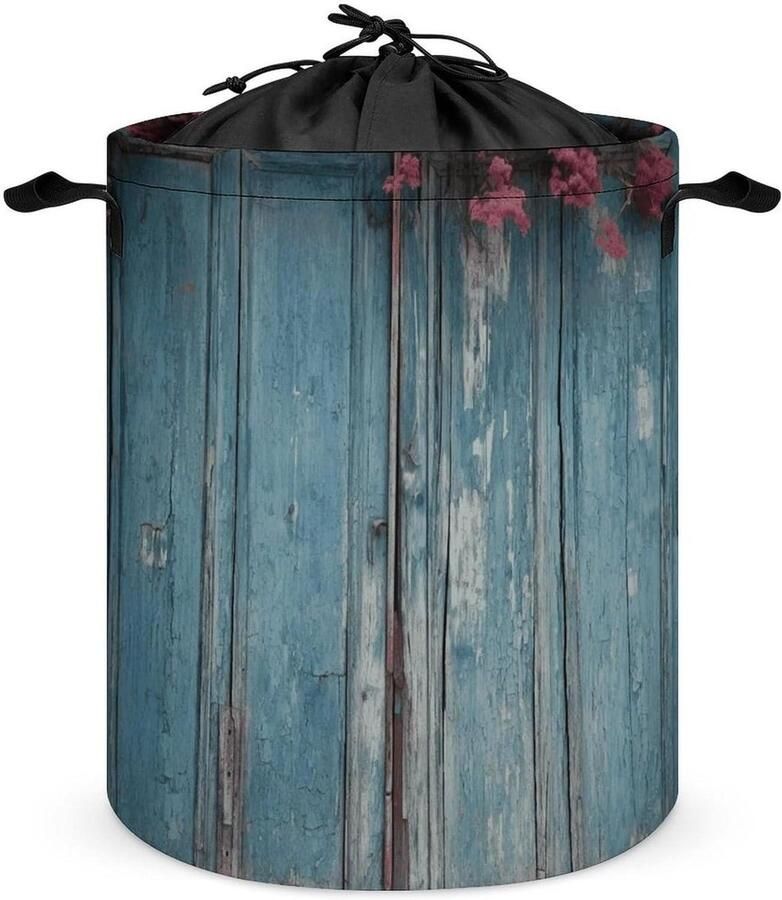 Wasmand Hout Vuile kleding mand Kleding Opbergen Waterdichte Coating 35 x 35 x 44 cm Blauw