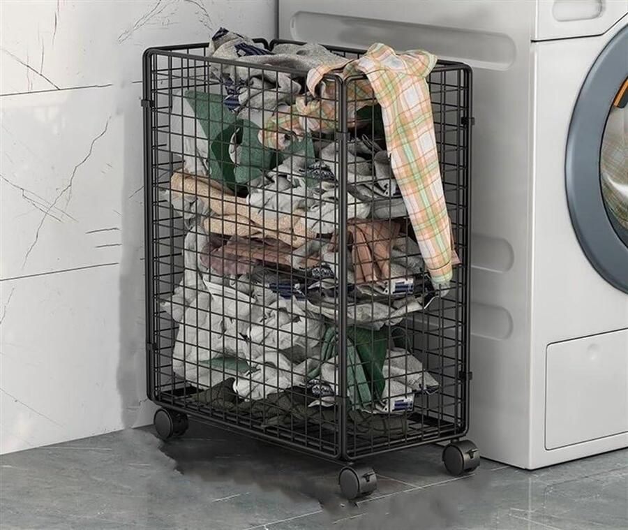 Wasmand Inklapbaar Kledingmand Wielen Was Sorteren Ruimtebesparend Ontwerp 15 x 8 x 21 Inch Zwart