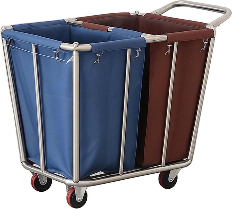 Wasmand Kar Sorteerwagen Wassen Grote Was Opslag Roestvrijstalen Frame 90x66x82 cm Blauw Bruin