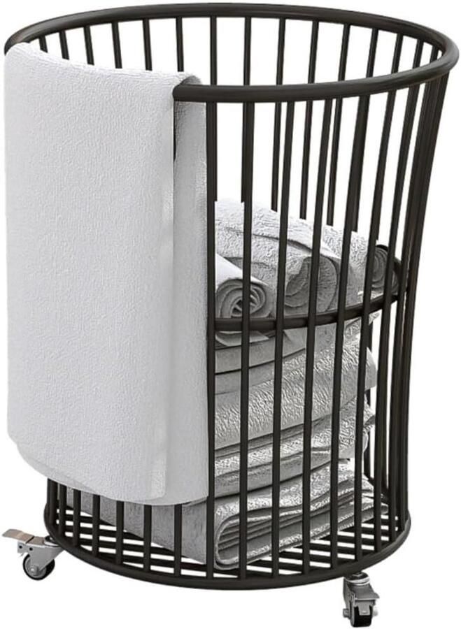 Wasmand Kledingmand Kleding Opbergen Met Wielen Rond Zwart
