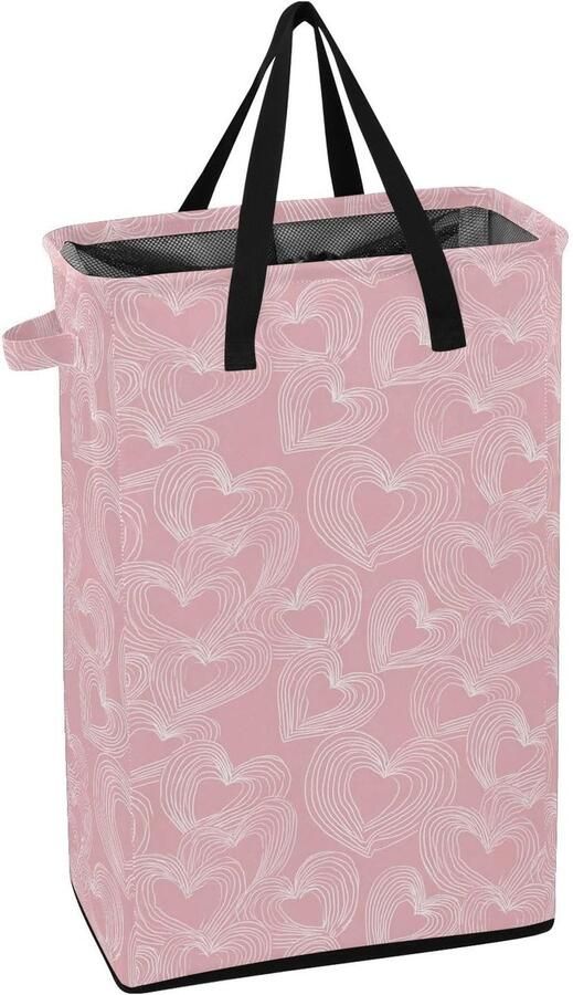 Wasmand Kledingmand Kleding Opbergen Stevig Vrijstaand 48L Capaciteit Roze Hartjes