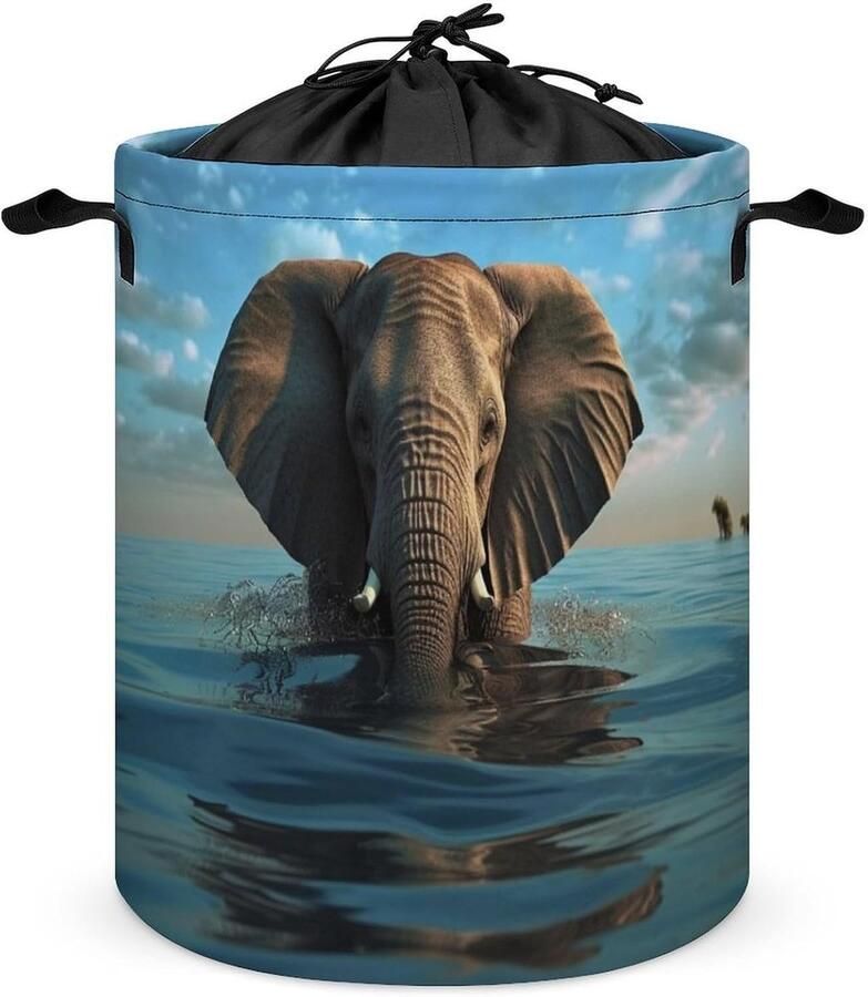 Wasmand Kledingmand Opbergen Vuile Was Vast Trekkoord 60 x 40 cm Olifant in water
