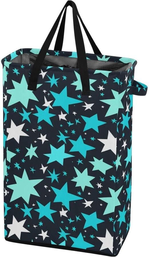 Wasmand Kledingmand Opruimen Wassen Vrijstaande Stevige Steunen 48L Capaciteit Turquoise Sterren
