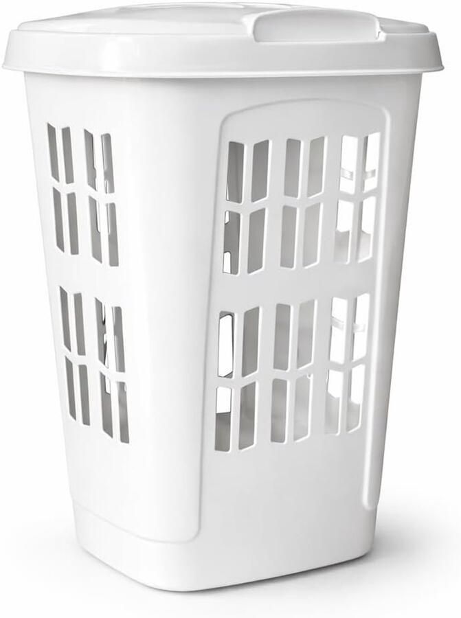 Wasmand Kledingmand Opslag Huishoudelijk Gebruik Met Deksel 75 Liter 62x33x45cm Wit