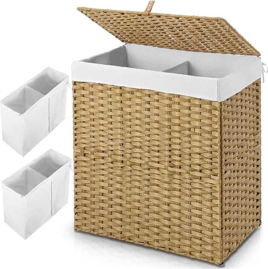 Wasmand Kledingmand Rotan Kleding sorteren Met 2 vakken 110L Natuurlijk