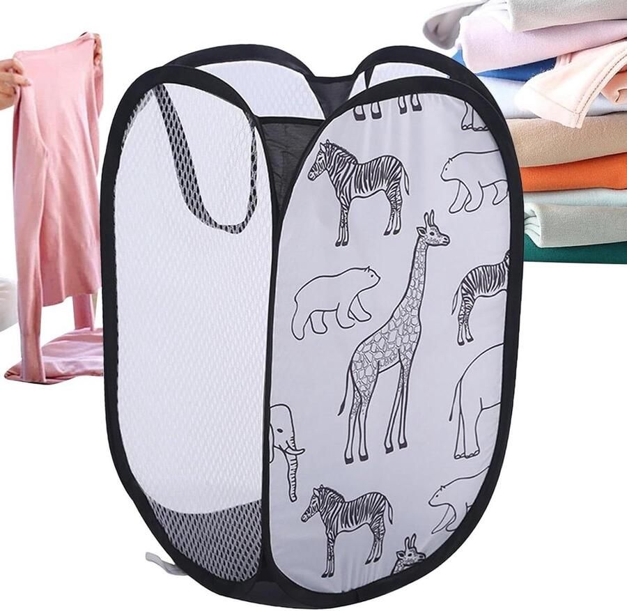 Wasmand Mesh Opvouwbare mand Kleding Opbergen Lichtgewicht Structuur 30 x 30 x 48 cm Zwart