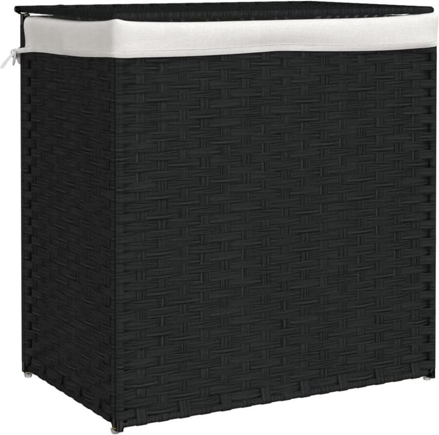 Wasmand met 2 Vakken Polyratten 53x35x57 cm Zwart