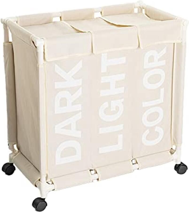Wasmand met 3 vakken en wielen Waterdicht Oxford-stof 61 x 35 x 65 cm