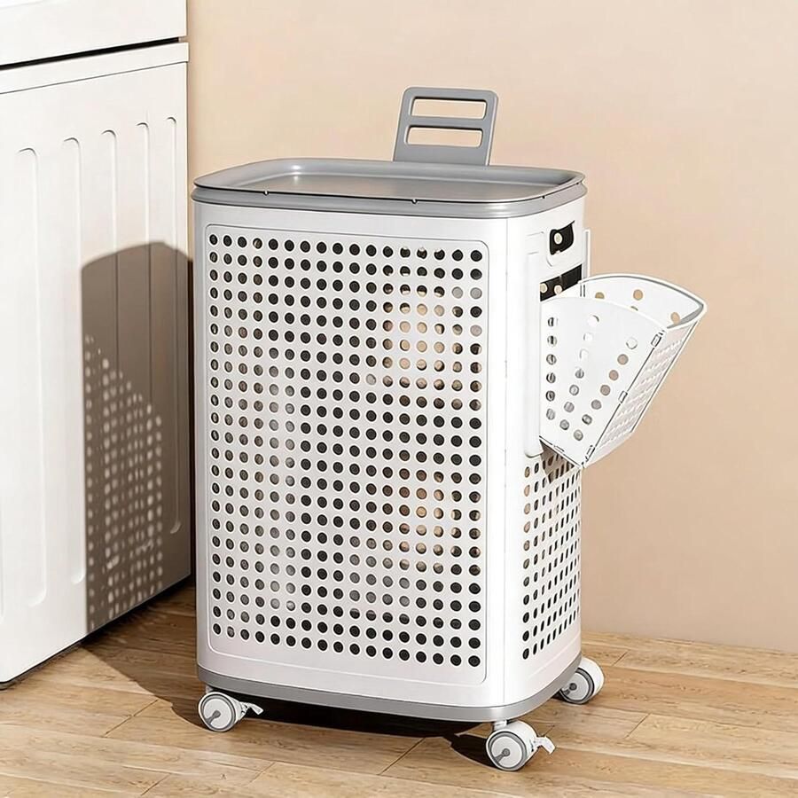 Wasmand met deksel Kledingmand op wielen Vuile kleding sorteren Geventileerd ontwerp