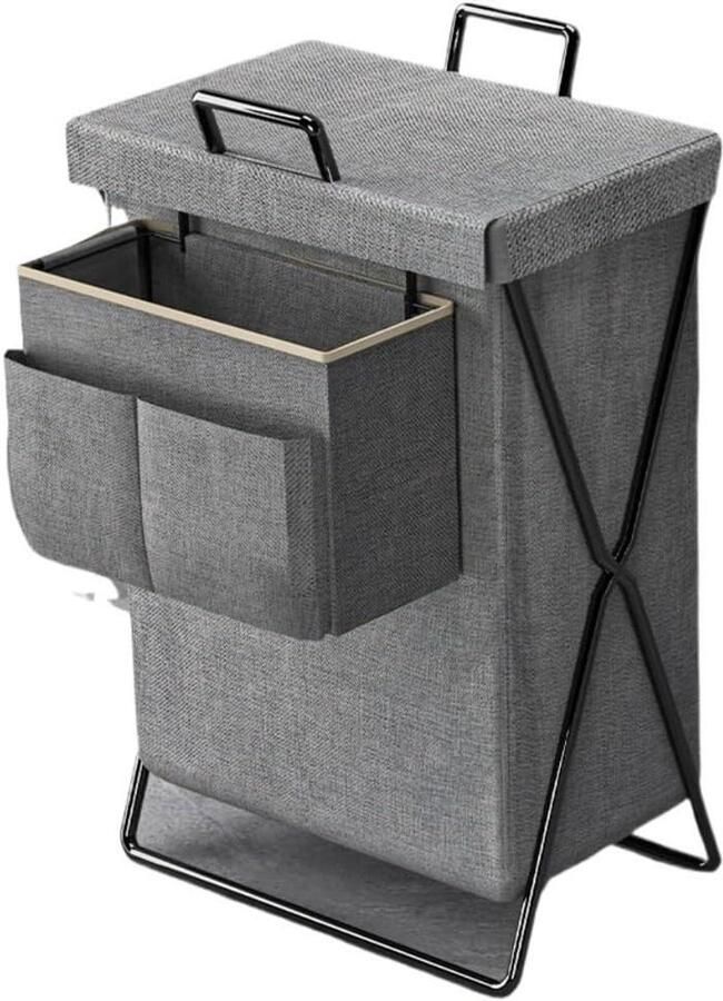 Wasmand met Deksel Kledingmand Opbergmand Vuile Kleding Opbergen Opvouwbaar Vrijstaand 35x25x55cm Grijs