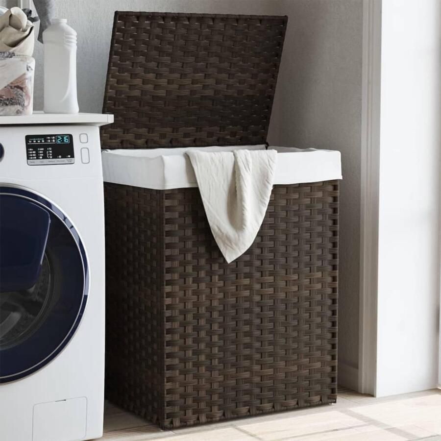 Wasmand met deksel Kledingmand Rotan Kleding Opbergen Handgeweven Design 46 x 33 x 60 cm Donkerbruin