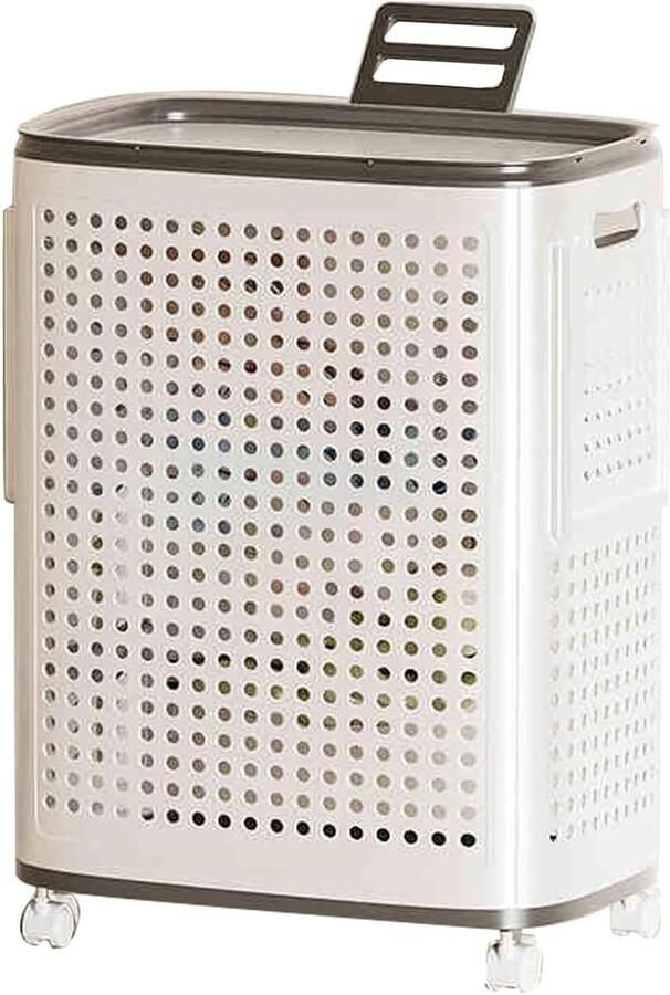 Wasmand met deksel Kledingmand Vuile was sorteren Met handvat en wielen 70 liter Grijs