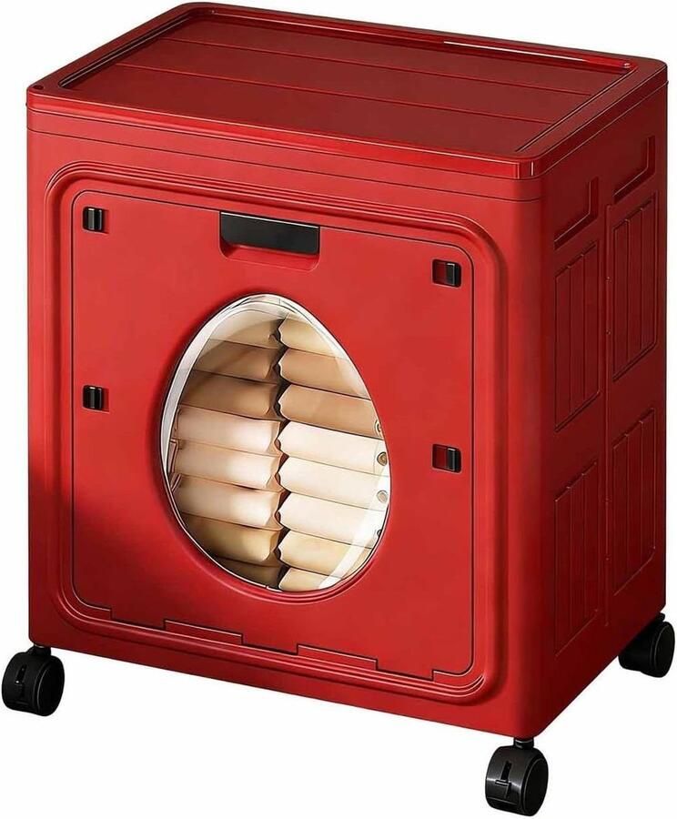 Wasmand met Deksel Kledingopberger Rolbaar Kleding Sorteren Met Remmen 56x38x66.5 CM Rood - Foto 1