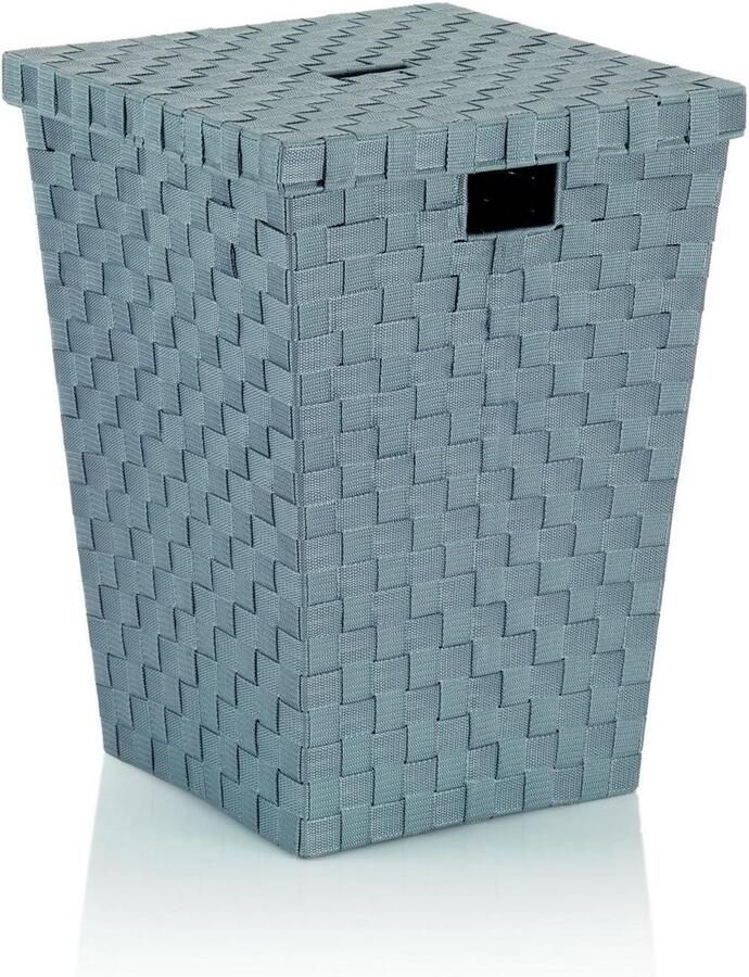 Wasmand met Deksel Opbergmand Kleding Sorteren Gevlochten Kunststof 40x40x52 cm Zilver
