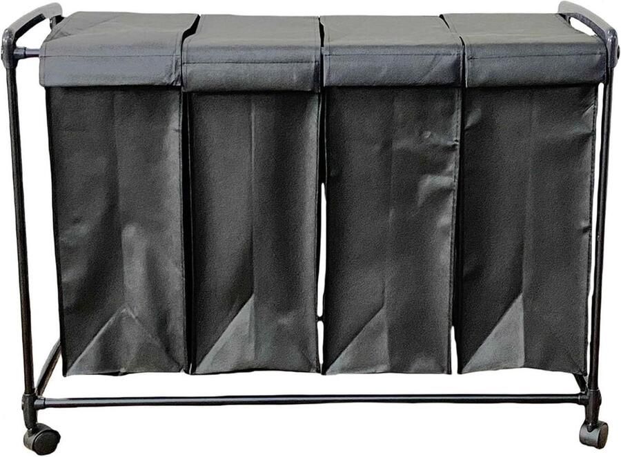 Wasmand Met Deksel Opbergmand Kleding Sorteren Vier Compartimenten 88 x 37 x 66 cm Zwart
