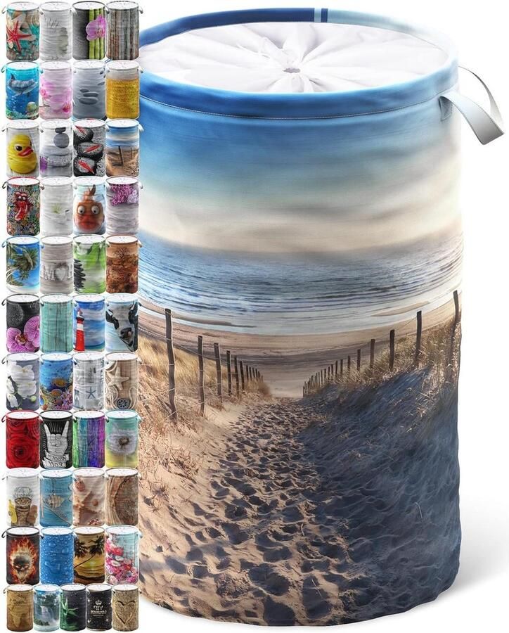 Wasmand met deksel Opvouwbare waszak Kleding opbergen Met handgrepen 60 Liter Modern design