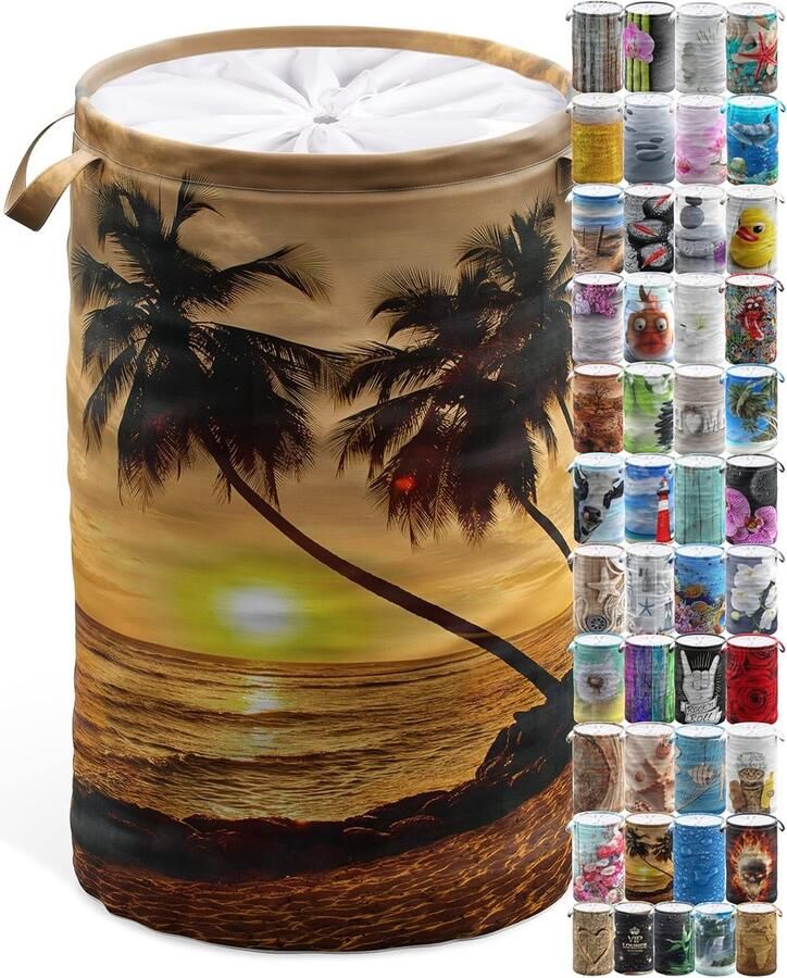 Wasmand met deksel Opvouwbare waszak Kleding sorteren Stabiele ronde vorm 60 liter Zomer motief