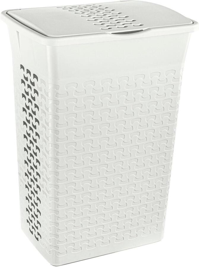 Wasmand met deksel Rotan wasbox Vuile was sorteren Geperforeerd oppervlak 55 liter Wit