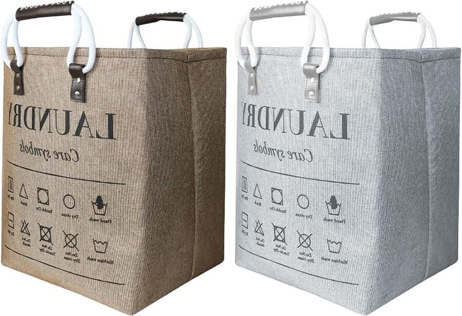 Wasmand Met Deksel Vuile Kledingmand Opvouwbaar Kleding Opbergen Stevig Rechtopstaand Ontwerp 48L Grijs en Koffie