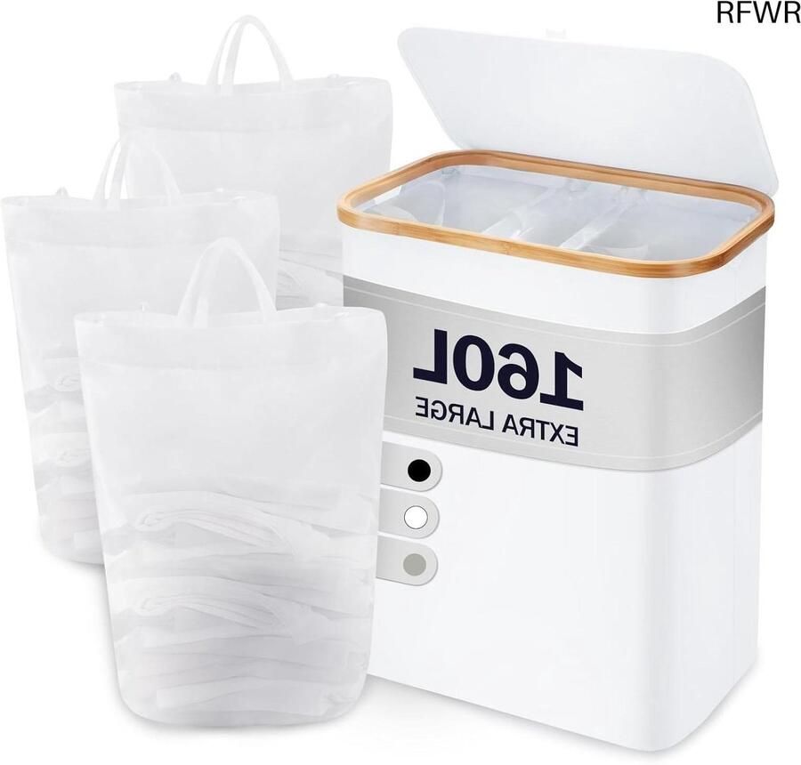 Wasmand met Deksel Was Caddy Sorteren Wasgoed Drie Compartimenten 160 Liter Wit