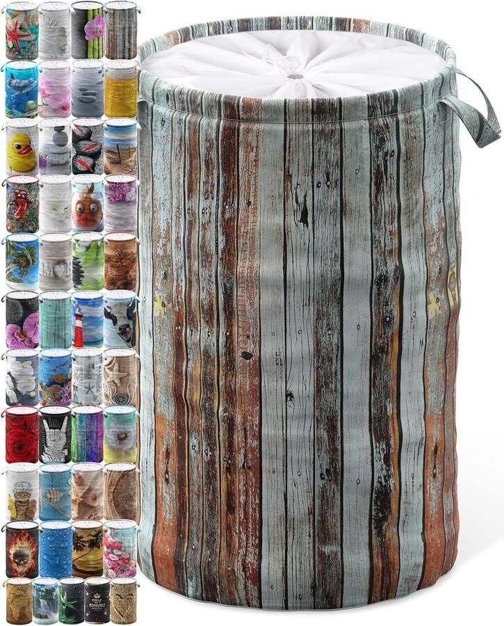 Wasmand met deksel Wasverzamelaar opbergmand Kleding sorteren Opvouwbaar met handgrepen 60 liter Antiek