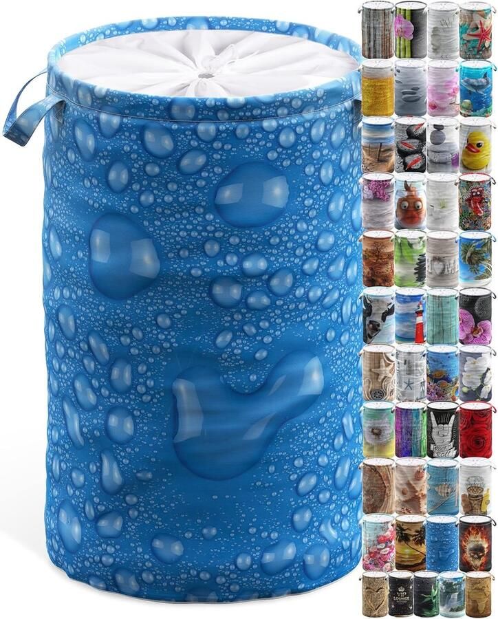 Wasmand met deksel Wasverzamelaar Opvouwbaar Kleding Opbergen Stabiele Ronde Vorm 60 Liter Blauw