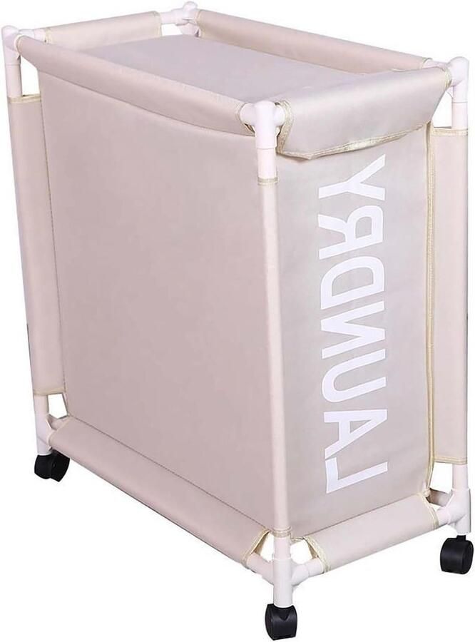 Wasmand met Deksel Waswagen met Wielen Vuile Was Opbergen Grote 75L Capaciteit
