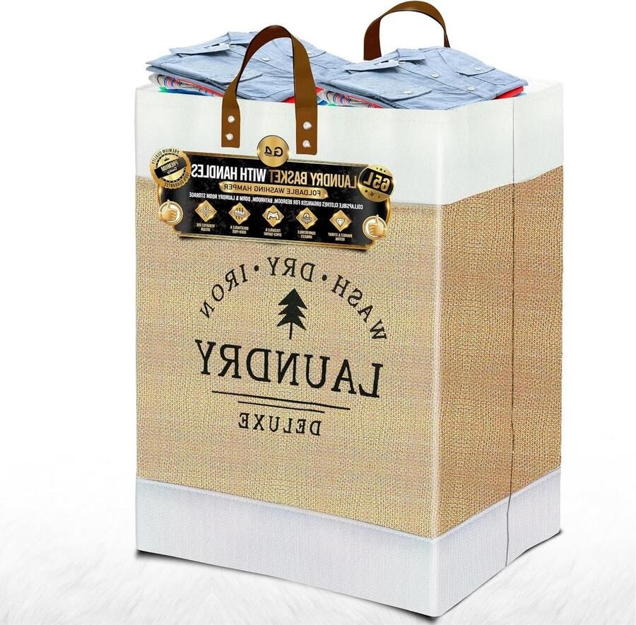 Wasmand met handgrepen Opvouwbare opberger Kleding sorteren Ruime capaciteit 65 liter Neutraal