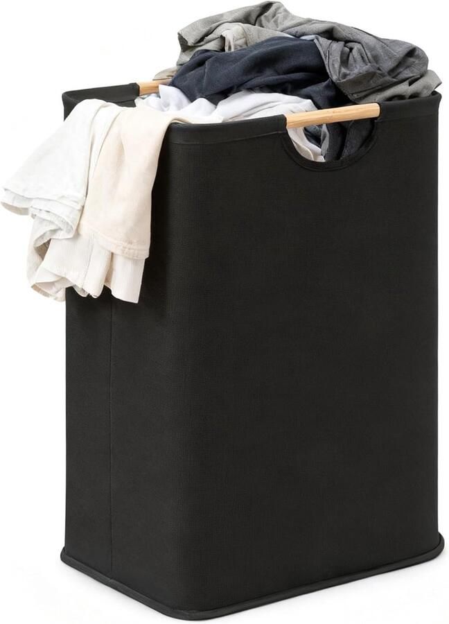 Wasmand Met Handgrepen Vuile Kleding Bak Wassen Organiseren Waterdichte Voering 80 Liter Capaciteit Zwart