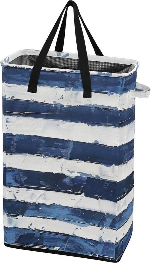 Wasmand Met Handvatten Kleding Mand Kleding Opbergen Vrijstaand Ontwerp 48 Liter Capaciteit Blauw Wit Streep