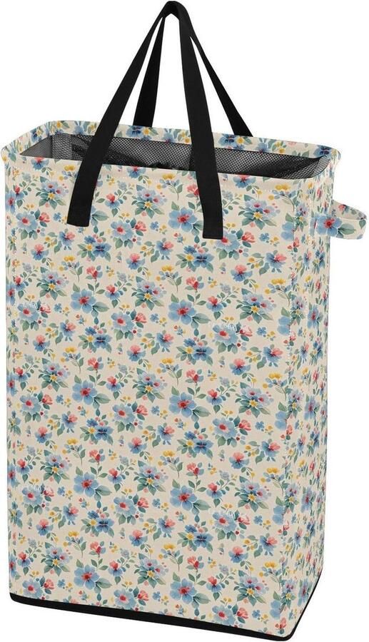 Wasmand met handvatten Kleding mand Was sorteren Opvouwbaar ontwerp 48L capaciteit Blauwe bloemen