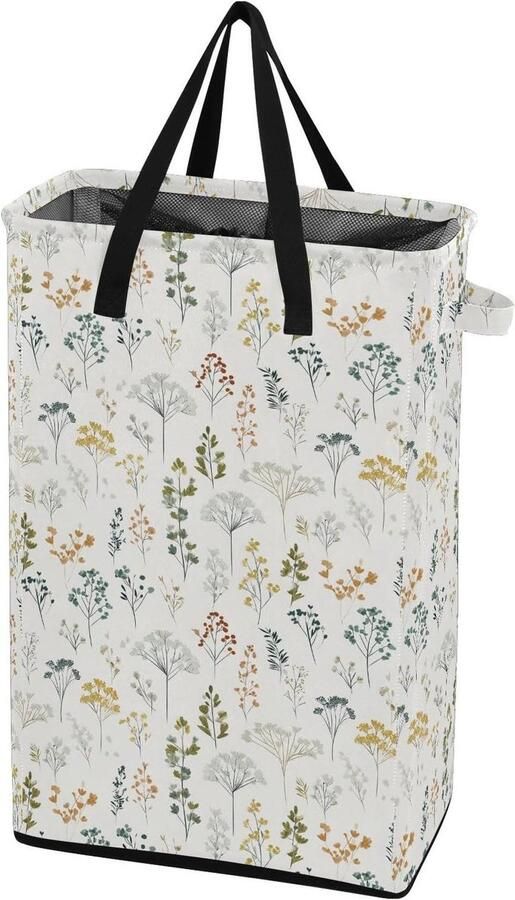 Wasmand met handvatten Kledingmand opvouwbaar Kleding opbergen Zelfstandig staand ontwerp 48L capaciteit Bosland kruiden gebroken wit