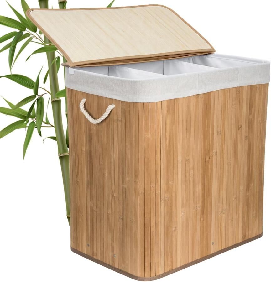 Wasmand met scheidingswanden Kledingmand Organizer Kleding Sorteren Natuurlijk Bamboe Materiaal 150L Capaciteit Wit