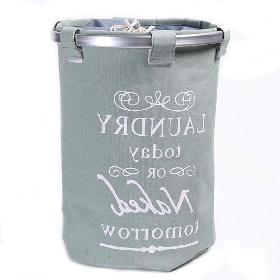 Wasmand Met Tekst Waszak Rond Was Opbergen Met Sluitkoord 50 Liter Inhoud Mint Groen