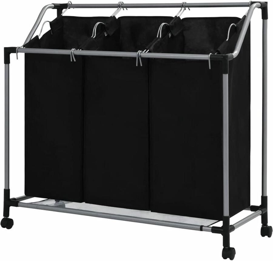 Waskar met zakken Kledingmand organizer Kleding sorteren Drie afneembare zakken Tot 20 kg Zwart