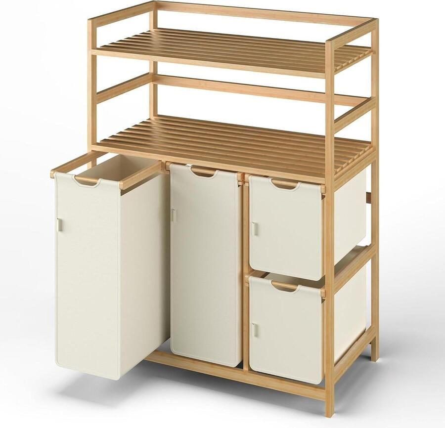 Wasmand met vakken Kleding sorteren Opruimen thuis Inclusief opbergplanken 150 Liter Beige